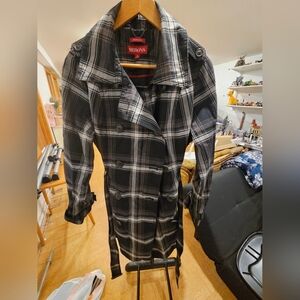 Merona Women's Trench Coat in Black and White Plaid